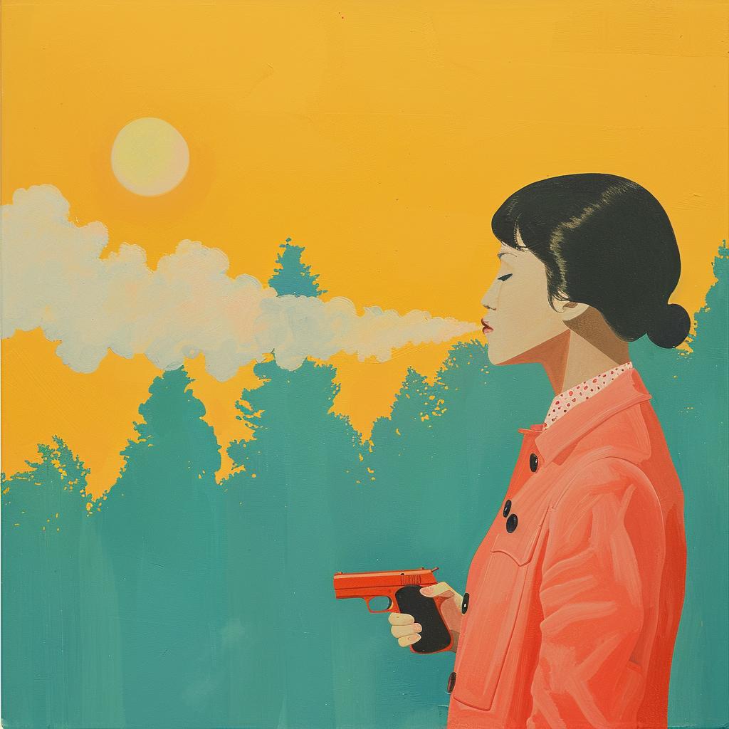 surreal  album  cover  female  gun  smoke  vivid  art  painting  Joan 1017463