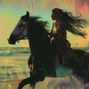 female  stallion  beach  sunset  boho  luminogram  dots  colorful  dynamic  3D 1077228
