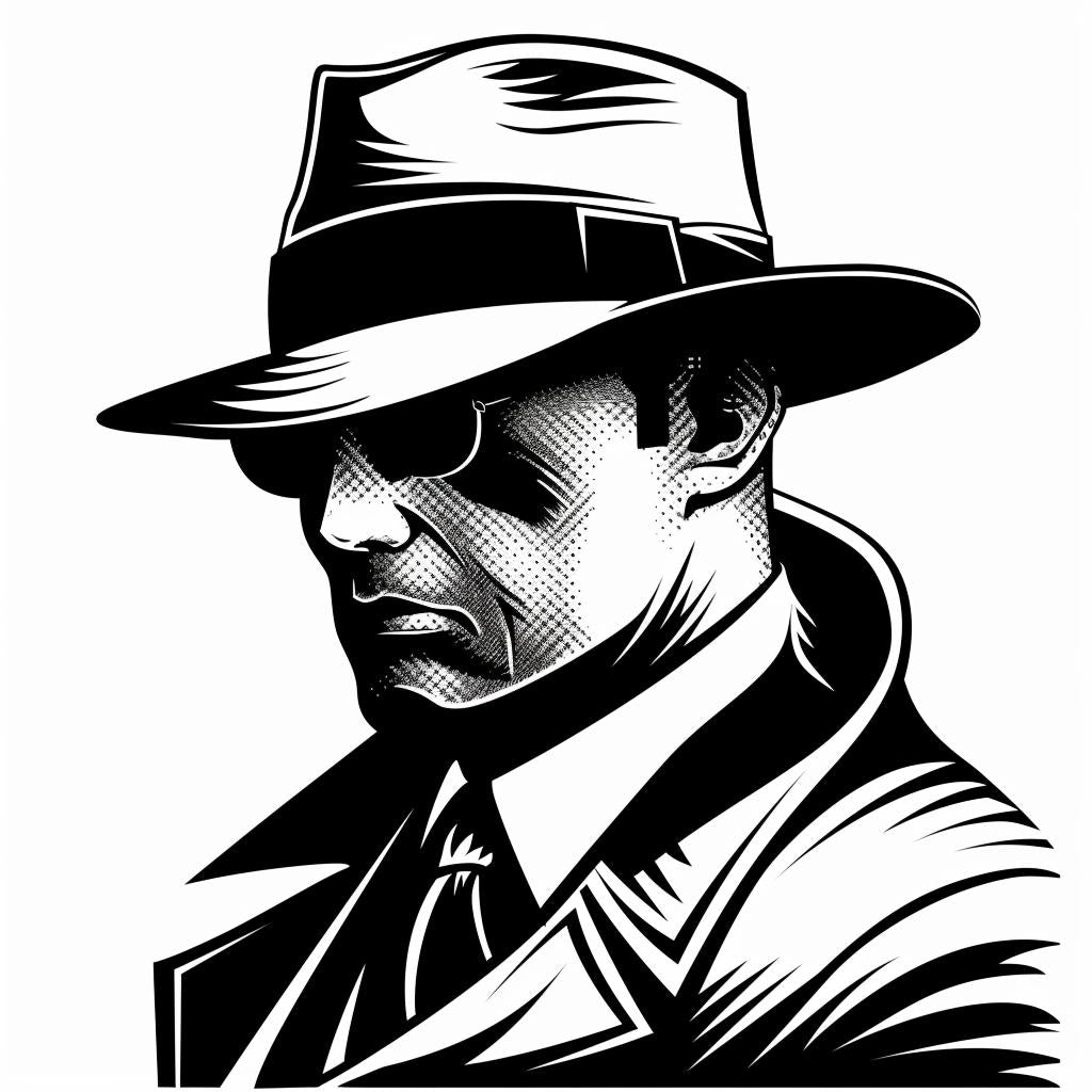 man  hat  sunglasses  silhouette  detective  black  white  emblem  icon  bold 951844