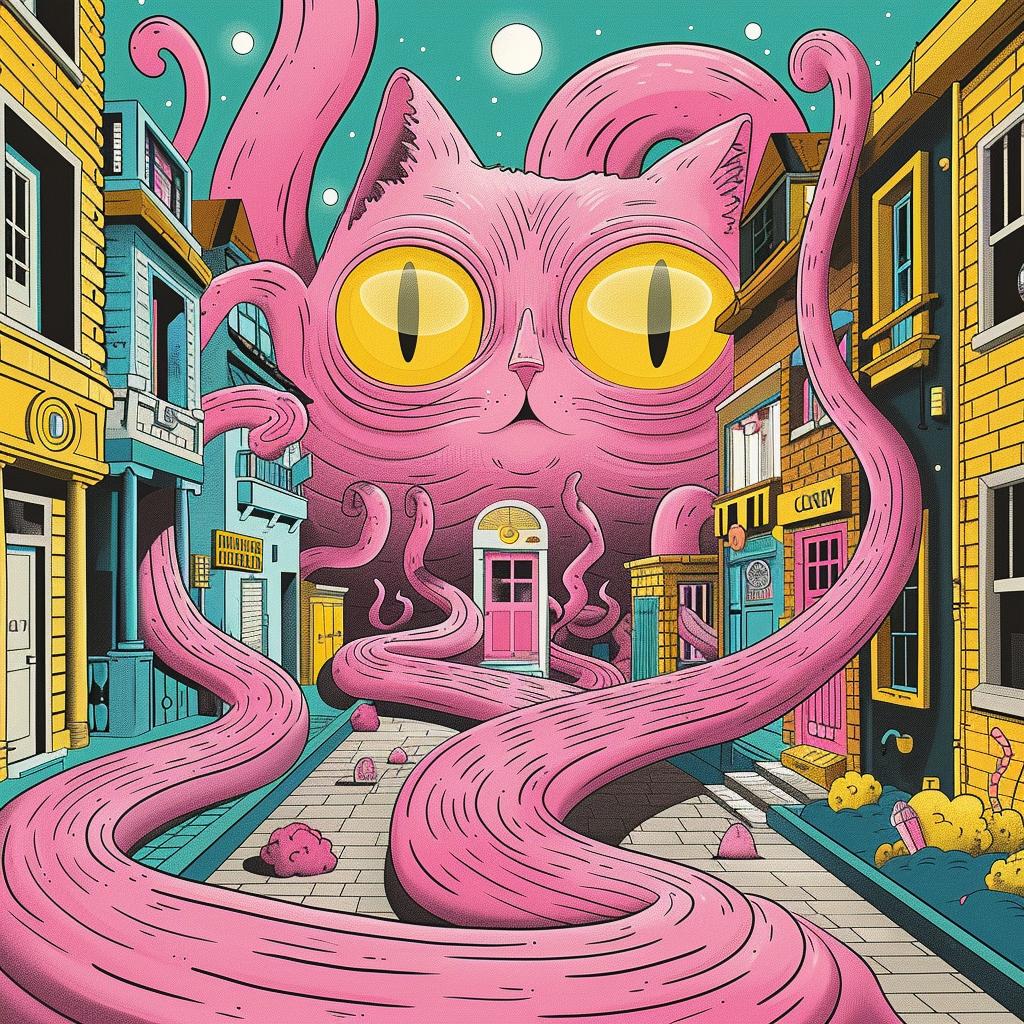 pink  cat  tentacles  street  surreal  whimsical  concept  imaginative  fantasy  art 923824