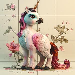 unicorn  figurine  pink  white  hair  chromolithography  colorful  whimsical  fantasy  collectible 1058238