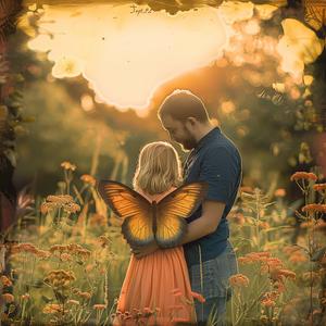 chromolithography  man  girl  field  butterflies  nature  colorful  childhood  playful  outdoors 1040119