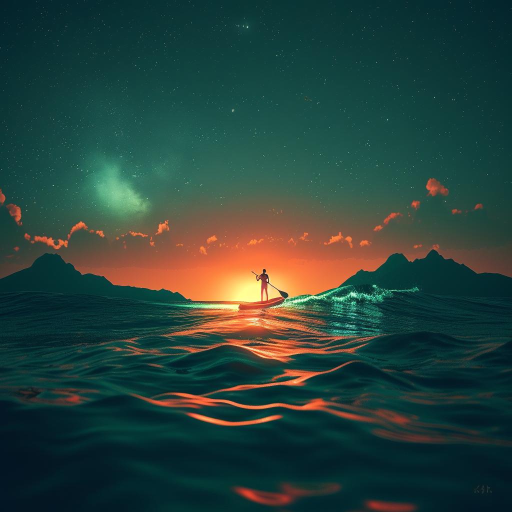 close-up  paddleboarder  waves  night  ocean  surfing  adventure  water  sport  solitude 1034366