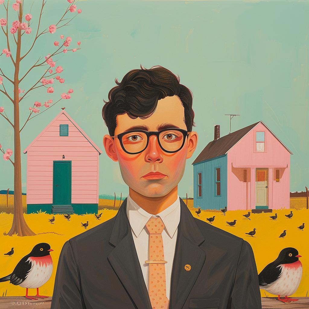 painting  man  suit  house  birds  surreal  album  cover  colorful  art 1017471