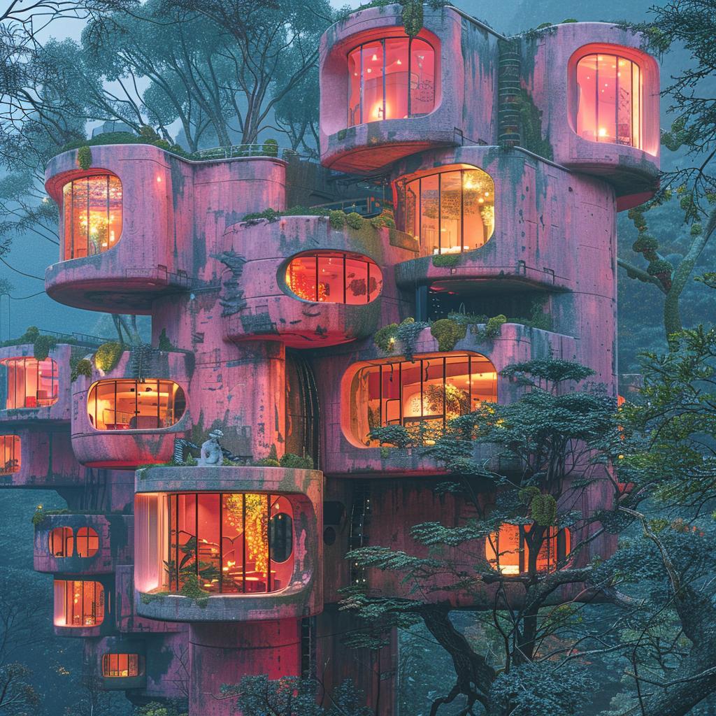 pink  house  forest  surreal  lighting  natural  glow  photo  trees  art 1029333
