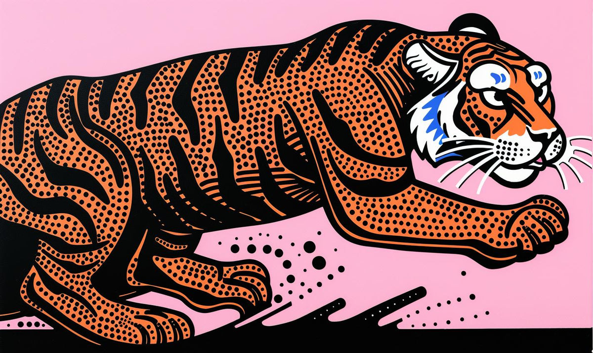 tiger  running  pink  background  dynamic  stylized  vivid  animal  illustration  art 1022096