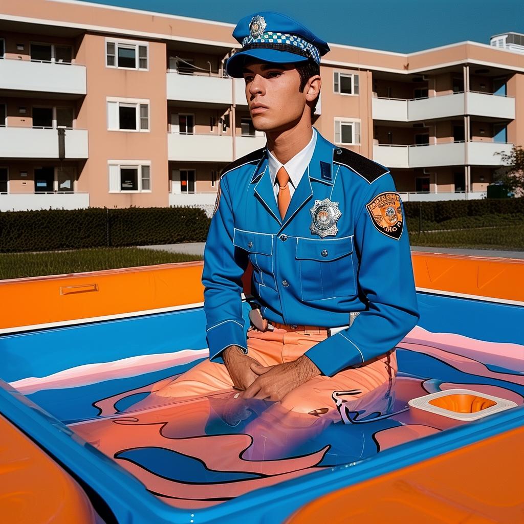 policeman  uniform  pool  water  colorful  humorous  playful  abstract  figurative  contemporary 1023500
