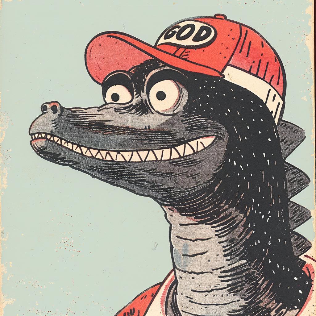 GODZILLA  cap  Kirby  portrait  vibrant  comic  illustration  colorful  stylized  1950s 921546