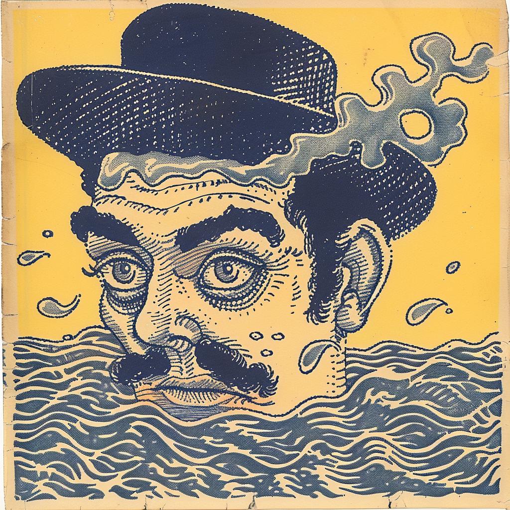 album  cover  navy  blue  cream  illustration  man  hat  mustache  stylized 917594