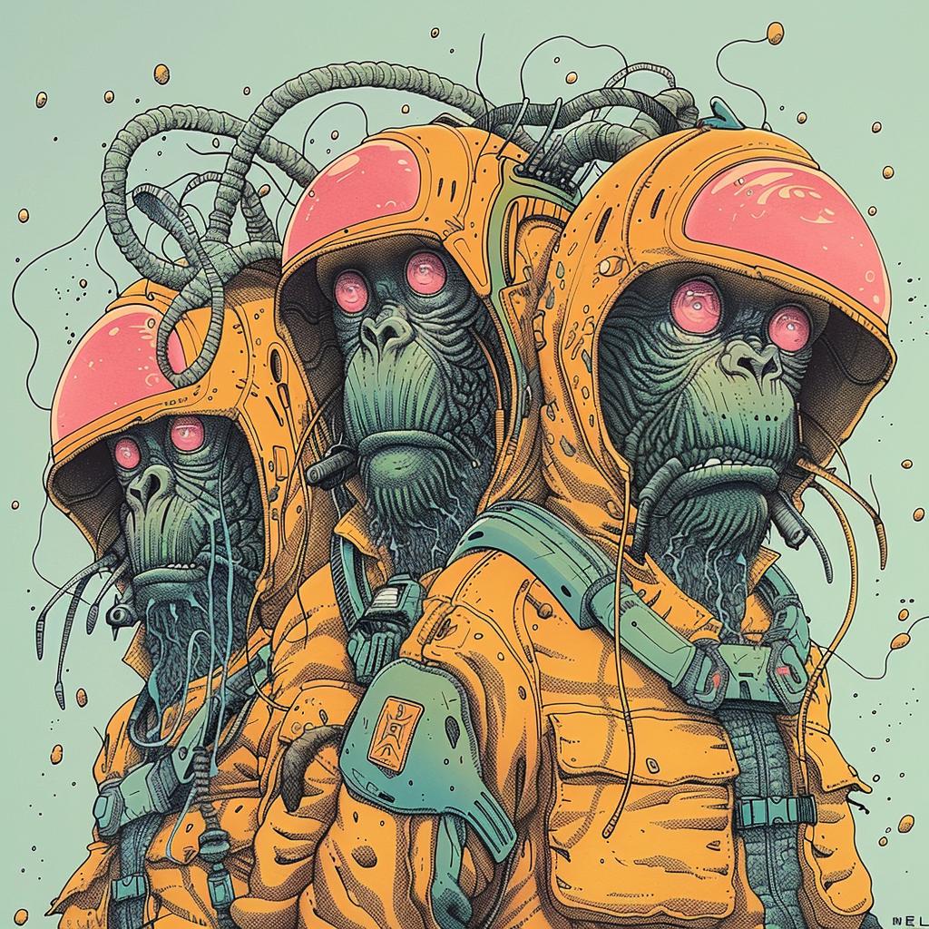 monkeys  space  suits  helmets  battle  animals  fantasy  humor  whimsical  sci-fi 923552