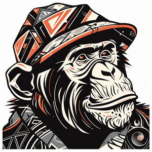 chimpanzee  bucket  hat  monkey  scarf  playful  illustration  cartoon  animal  whimsical 1070831