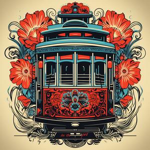 cablecar  SanFrancisco  flame  beige  symmetrical  minimal  floral  badge  tattoo  design 1078812