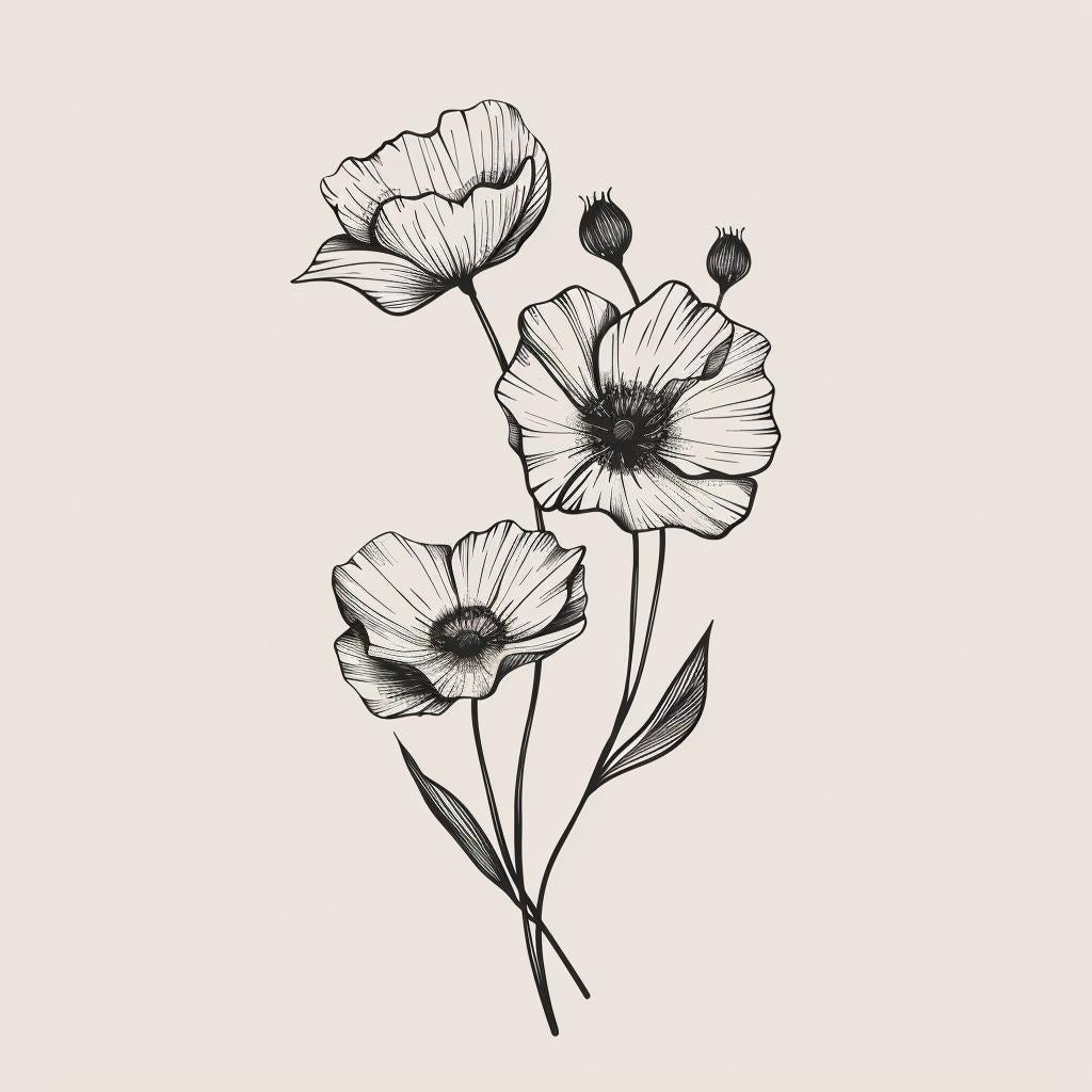 vector  illustration  minimal  boho  monochromatic  poppies  flowerpunk  lineart  floral  nature 960049