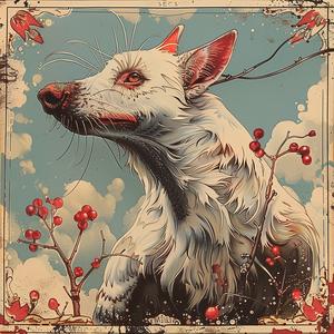 dog  berries  chromolithography  whimsical  nature  colorful  animals  playful  still life  art 1050039