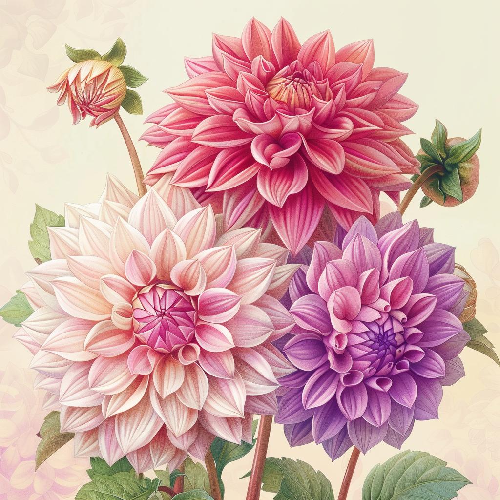 illustration  dahlia  flowers  painting  pink  purple  botanical  nature  floral  colorful 971619