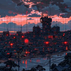 minimalist  sci-fi  landscape  neon  circuitry  futuristic  anime  city  red  lights 1074597