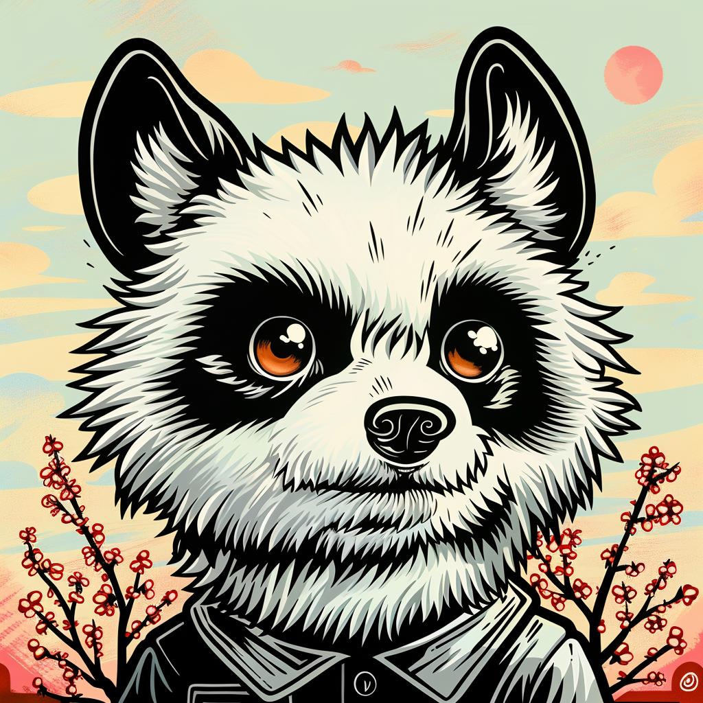 panda  bear  jacket  cherry  blossom  tree  whimsical  nature  playful  colorful 1032785
