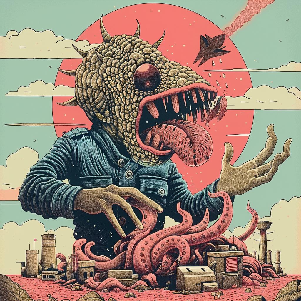 poster  octopus  monster  illustration  japanese  colorful  fantastic  surreal  art  creative 946534