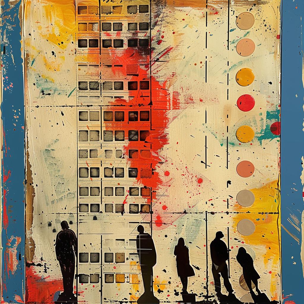 encaustic  paint  Joan  Cornella  walking  silhouettes  building  urban  impasto  art 1016023