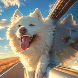 Samoyed  dog  car  window  happy  freedom  light  joyful  realism  breeze 1055058
