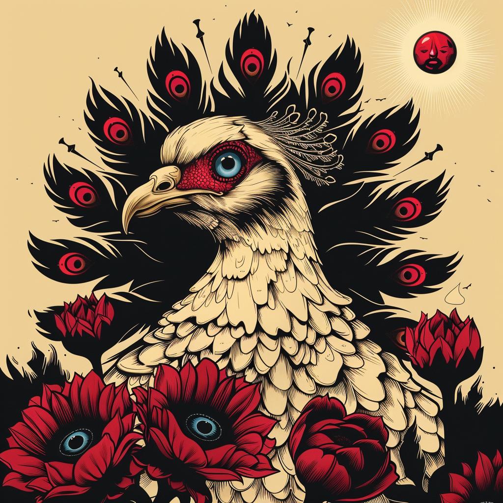provocative  art  peacock  flowers  red  illustration  dark  occult  introspective  Todd 936149