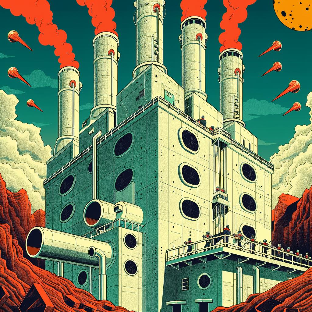 factory  movie  desert  industrial  futuristic  towers  people  sci-fi  urban  illustration 944582