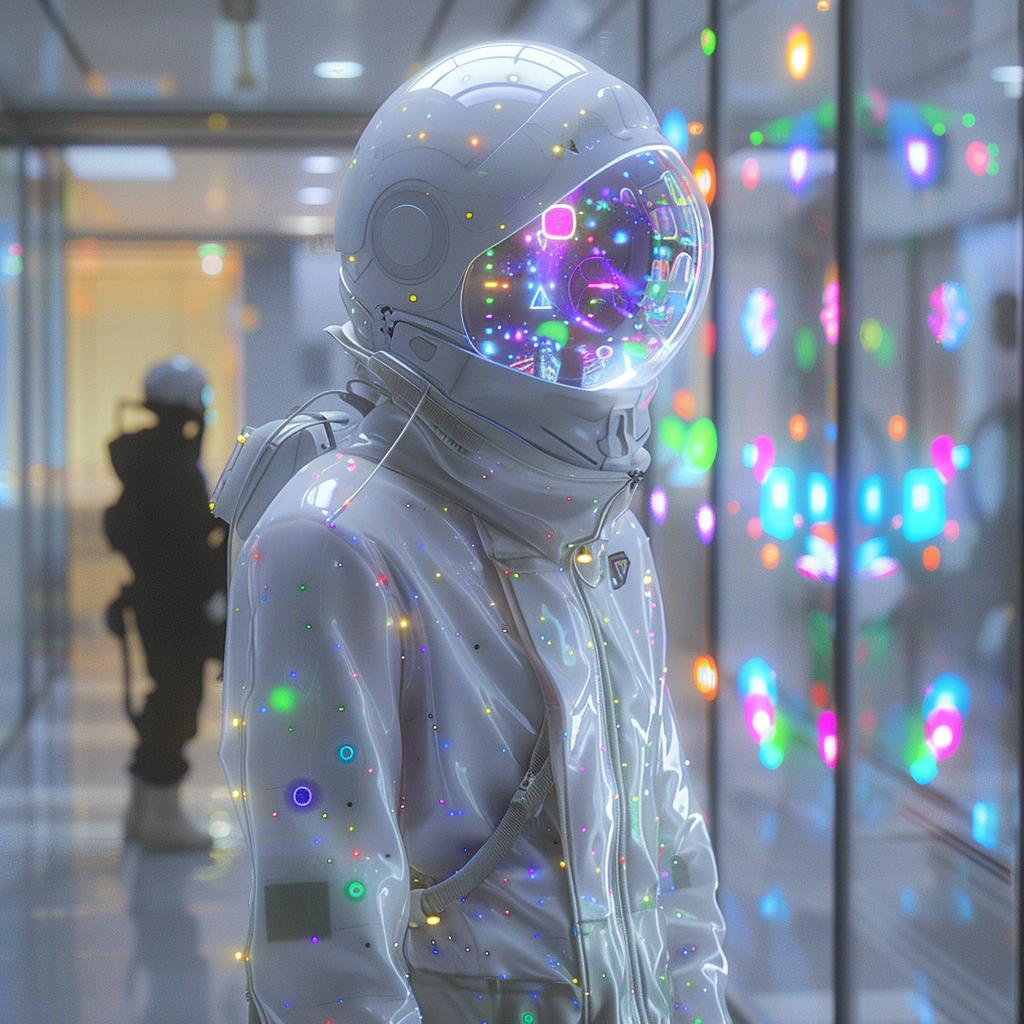 photo-surrealism  futuristic  cinematic  vaporwave  astronaut  suit  office  man  digital  symbols 970654