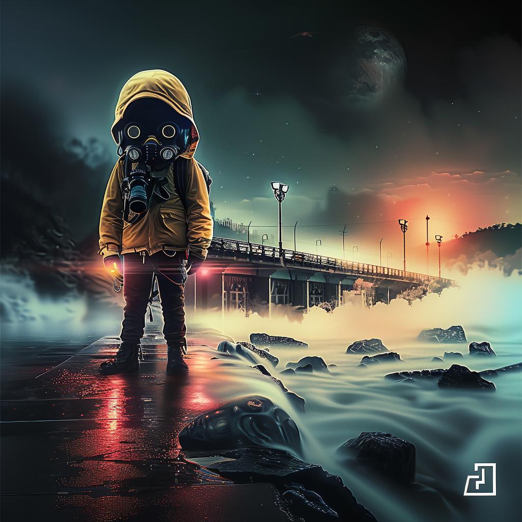 man  yellow  jacket  bridge  urban  landscape  dramatic  isolation  photography  contemporary 1026374