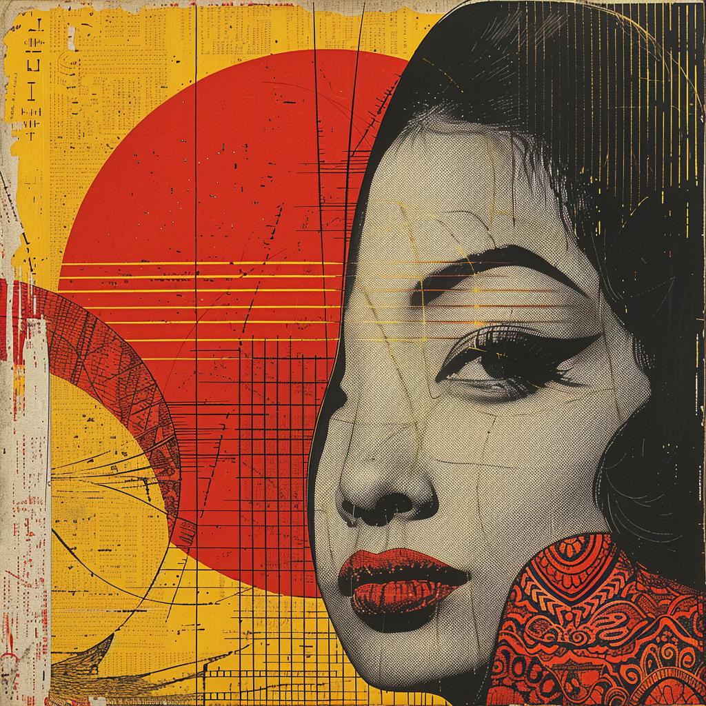 drawing  asian  popart  graphic  bold  yellow  red  woodcut  composition  female 1019733
