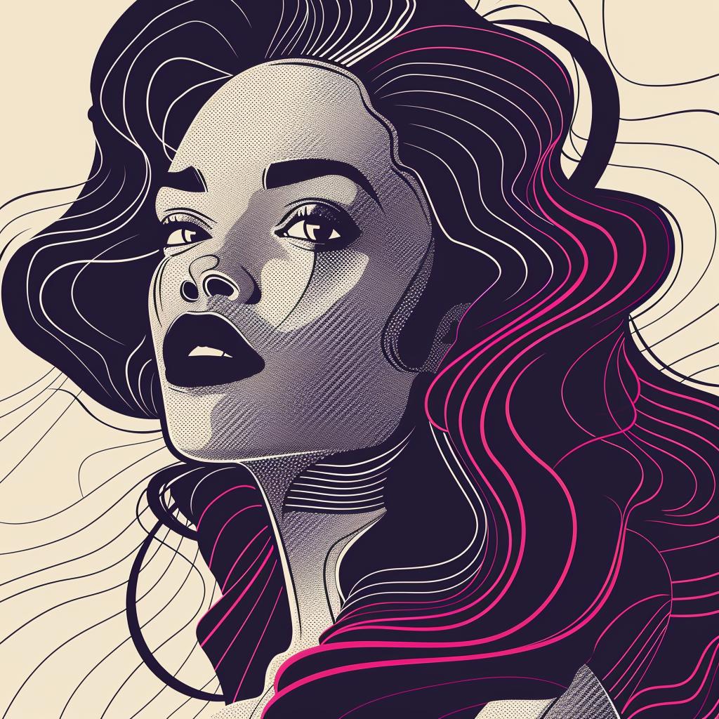 Pop Art  African-American  model  female  Patrick Nagel  portrait  long hair  wavy  pink  background 937595