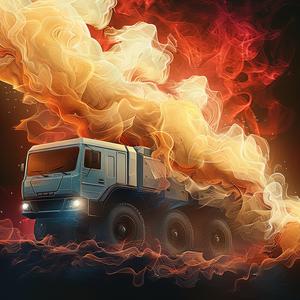 chromolithography  truck  fire  smoke  action  dramatic  transportation  urban  dynamic  vivid 1054364