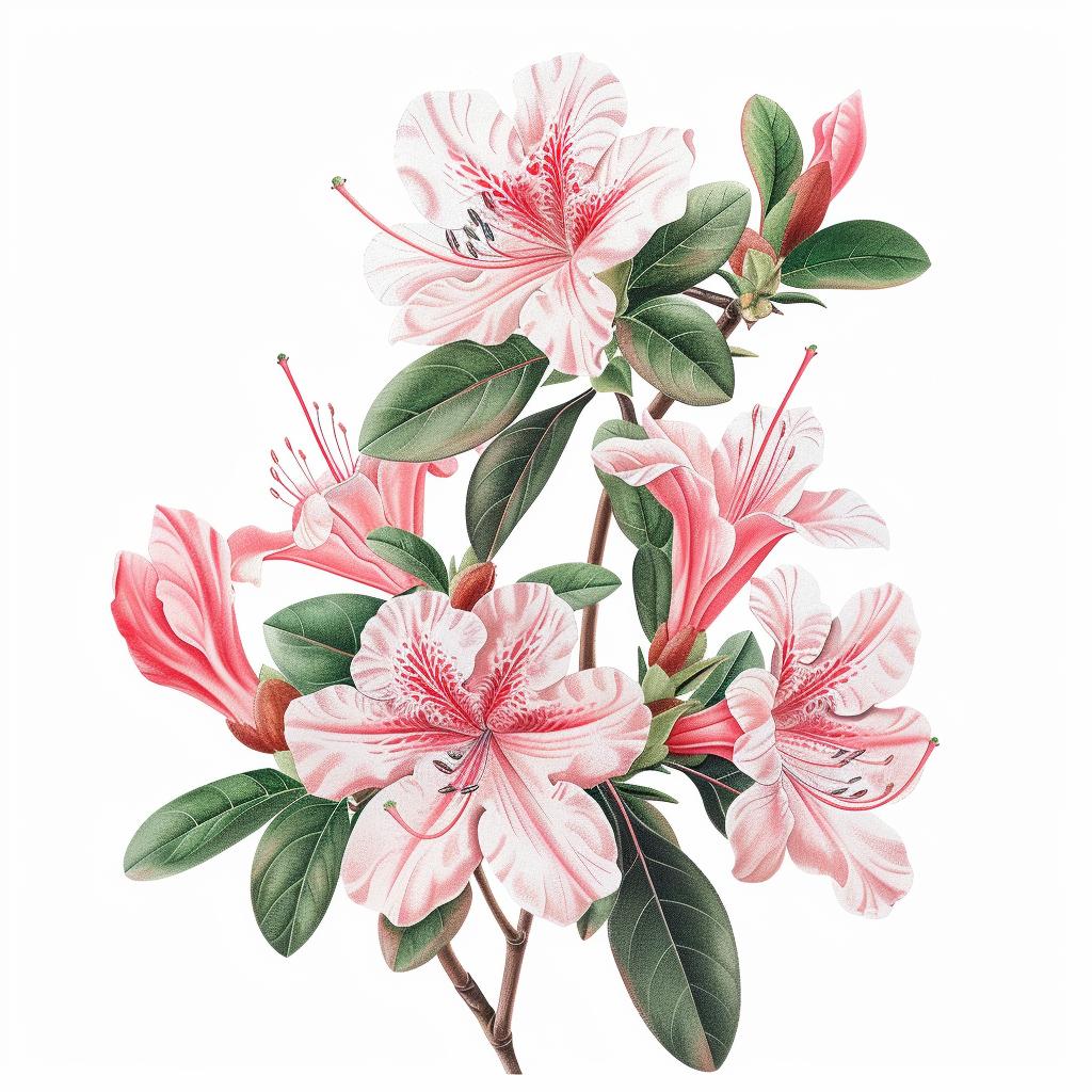 Azaleas  Watercolor  Pink  Flowers  White  Background  Bright  Delicate  Floral  Soft 971632