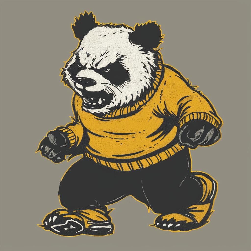 panda  mascot  sweater  pants  angry  dynamic  vintage  cartoon  character  outline 922707