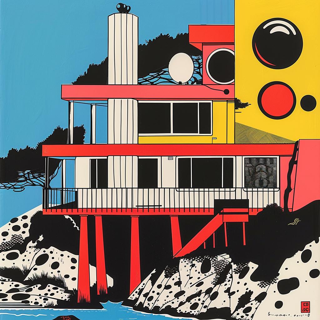 surreal  album  cover  poster  house  red  yellow  color  scheme  art 1021316