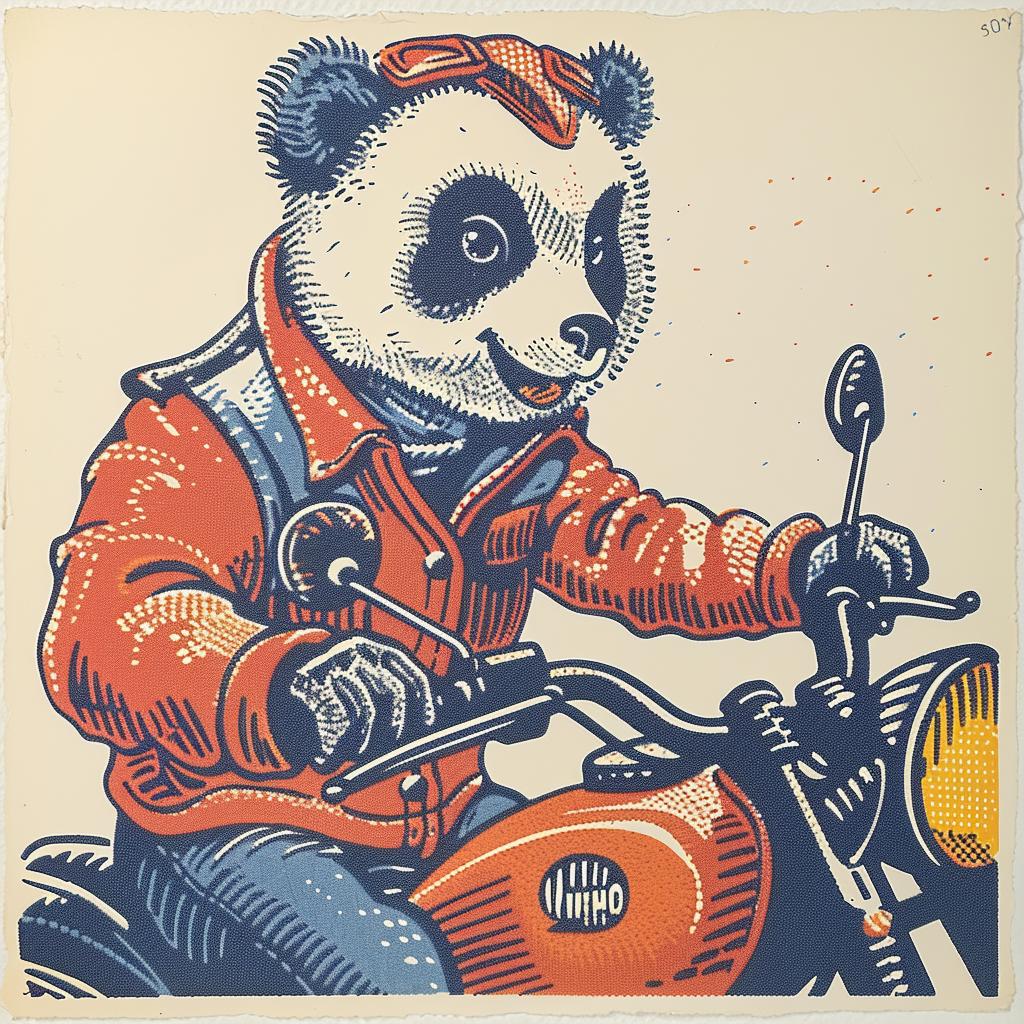 panda  motorcycle  poster  surreal  lighting  glow  natural  art  design  Ed Ruscha 962914