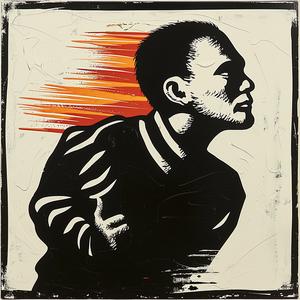 man  running  red  background  poster  encaustic  impasto  NOMA BAR  style  design 1066200