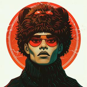 poster  man  bear  hat  surreal  creative  Risograph  Symbolist  art  screenprinting 1077462
