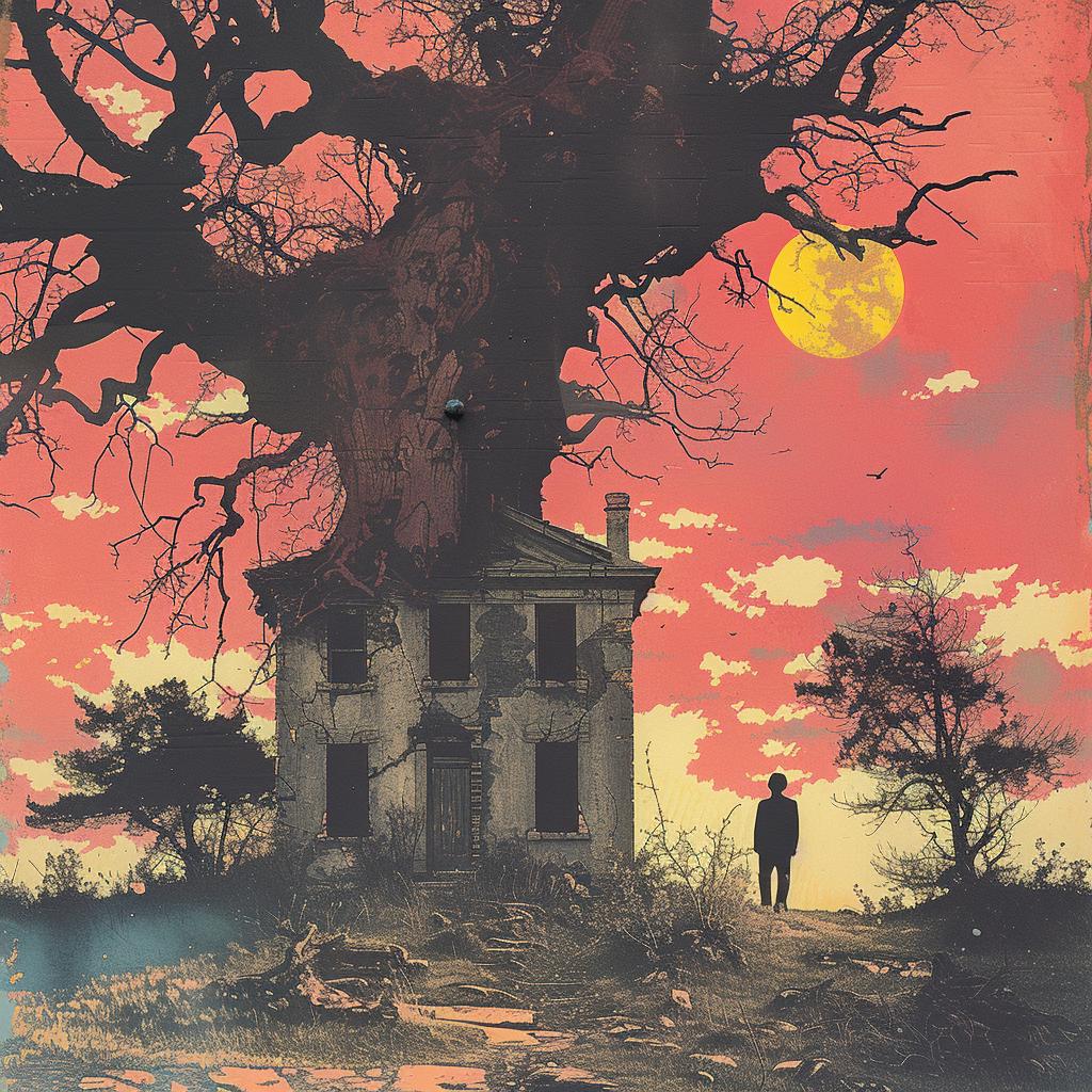 album  art  Risograph  Magritte  horror  house  design  illustration  surreal  fantasy 1019977