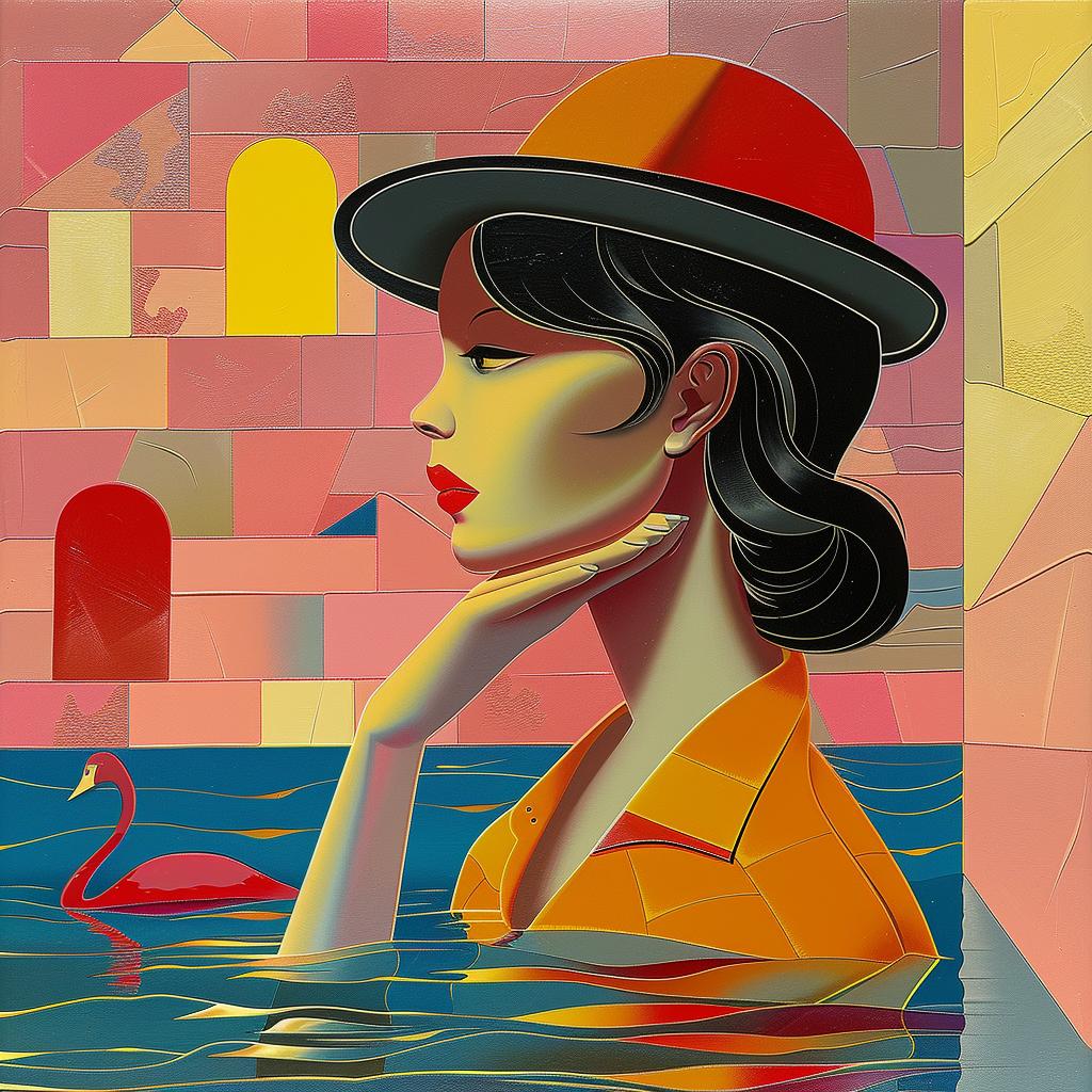 woman  hat  water  floating  casual  illustration  colorful  background  lifestyle  portrait 966071