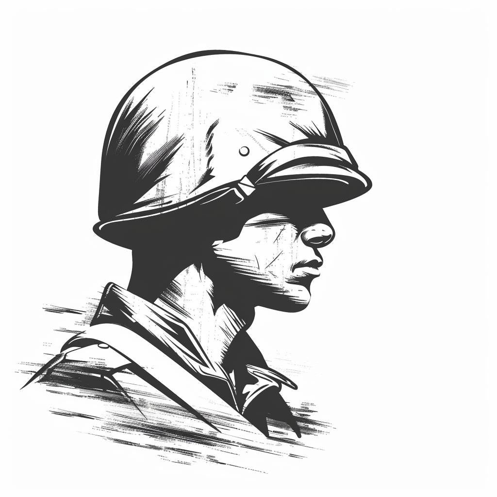 soldier  helmet  black  white  drawing  silhouette  vintage  icon  bold  linocut 952014