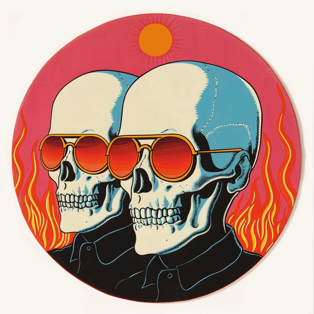 skulls  sunglasses  circular  sticker  surreal  style  bold  graphic  funny  artistic 978250