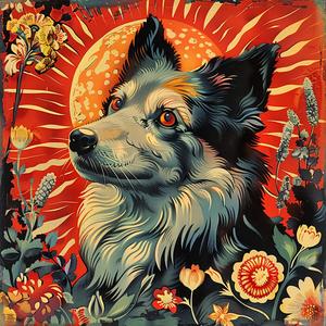 chromolithography  dog  sun  metal  print  animal  light  vintage  style  nature 1058459