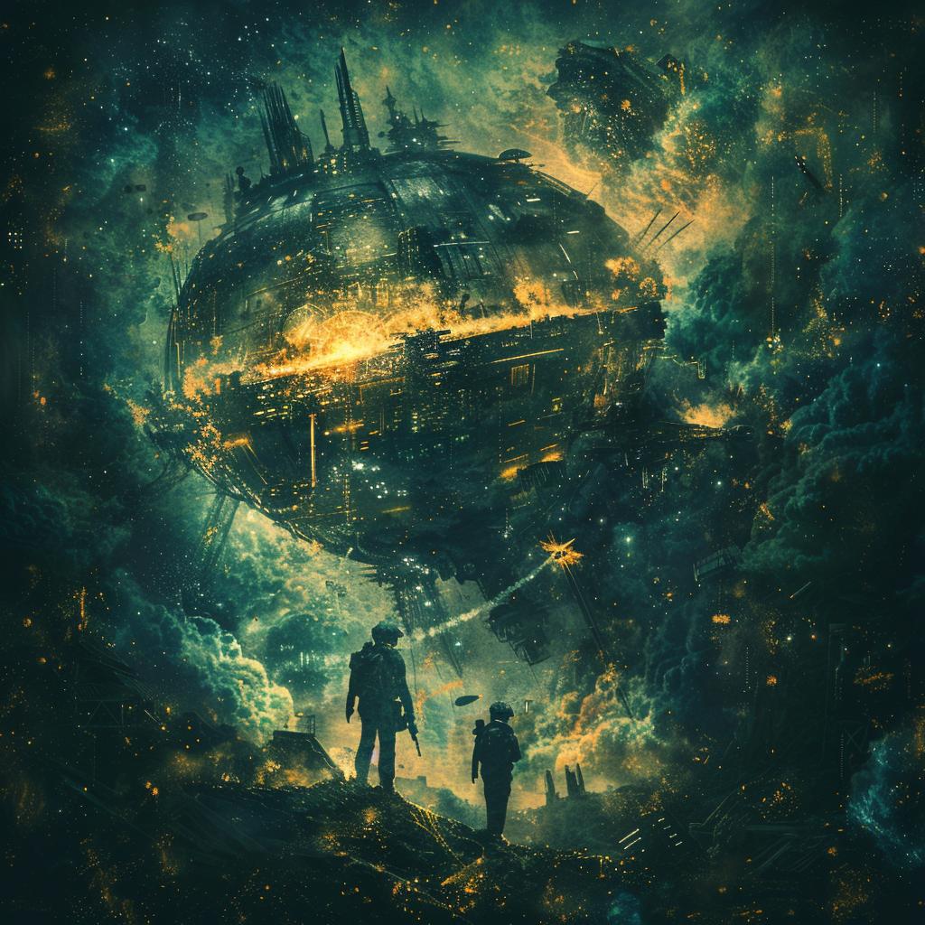 futuristic  space  station  soldiers  silhouette  landing  sci-fi  illustration  concept  art 1034796