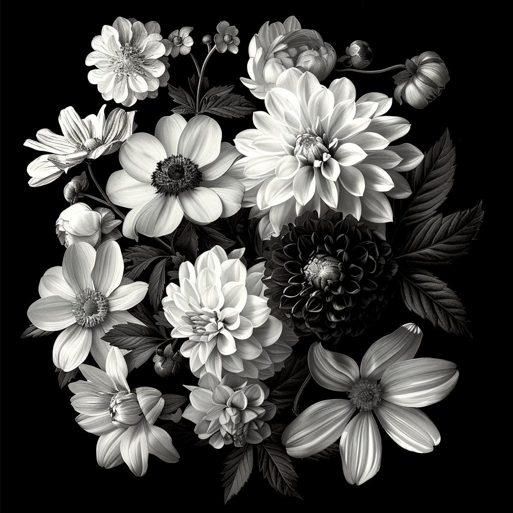 botanical  modern  print  monochromatic  black  white  flowers  background  decorative  art 1029241