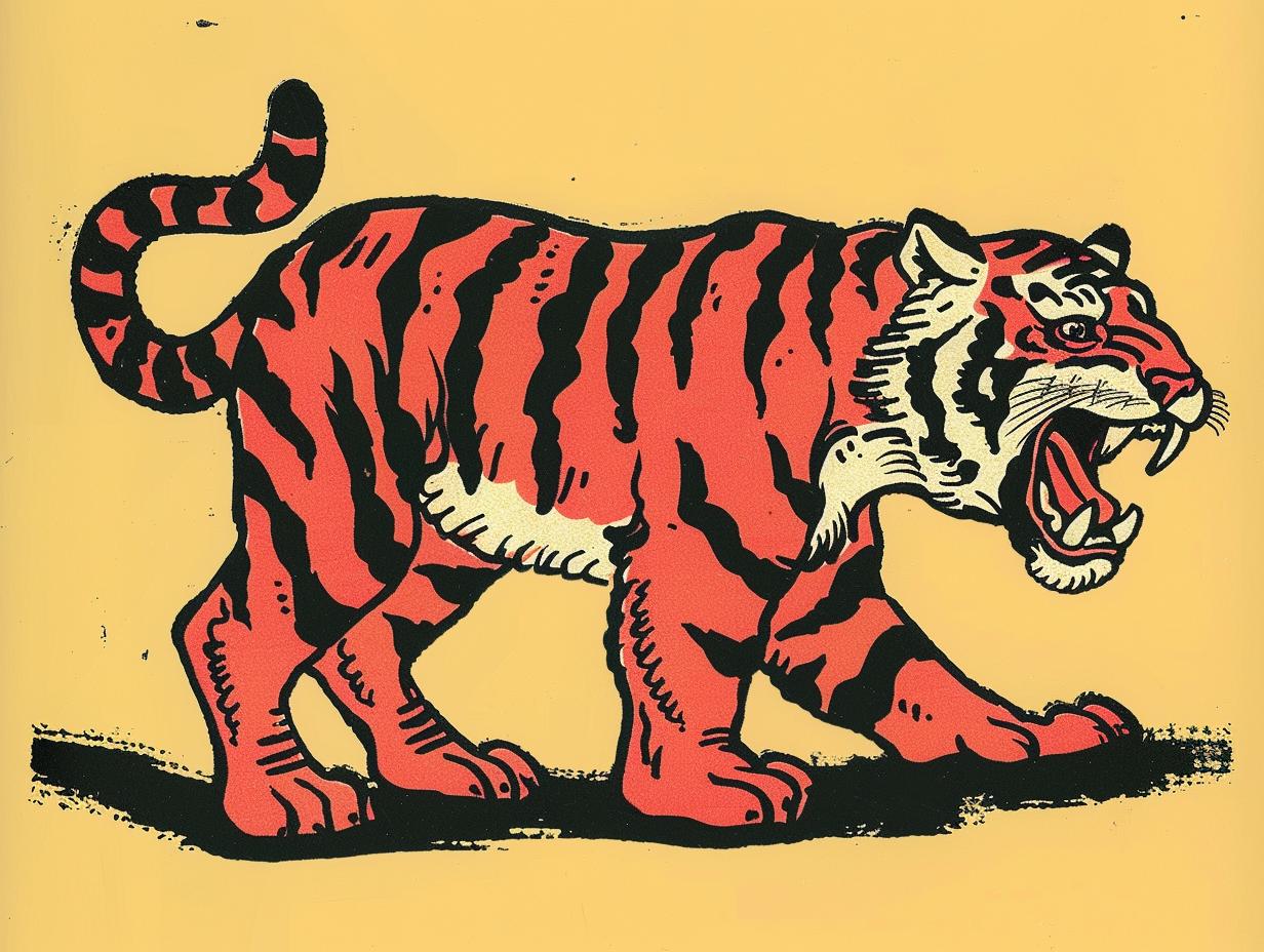 tiger  tattoo  Mike Mignola  1950s  vintage  Sailor Jerry  illustration  yellow  background  art 919348