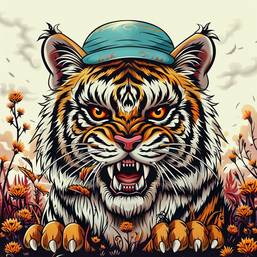 tiger  hat  flower  mouth  creature  wild  whimsical  colorful  design  art 1033077
