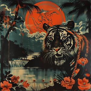 poster  tiger  jungle  colorful  wildlife  nature  artwork  illustration  vivid  scene 1052563