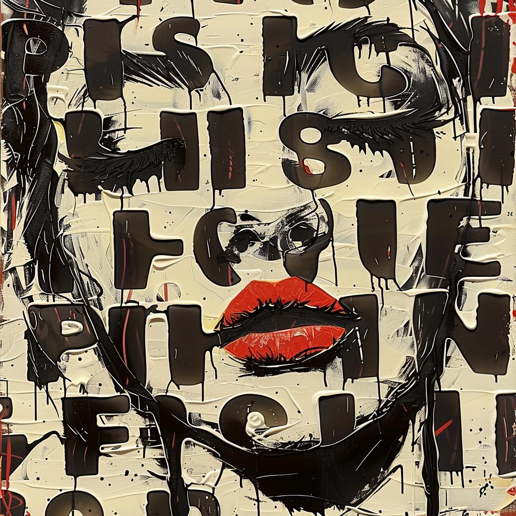 woman  red lipstick  words  encaustic  palette-knife  impasto  contemporary  textured  figurative  mixed-media 923919