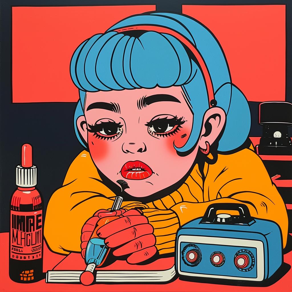 girl  blue  hair  red  orange  background  painting  stylized  vibrant  art 1024094