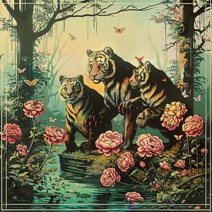 tiger  rose  canvas  art  chromolithography  floral  nature  vibrant  painting  decor 1053556